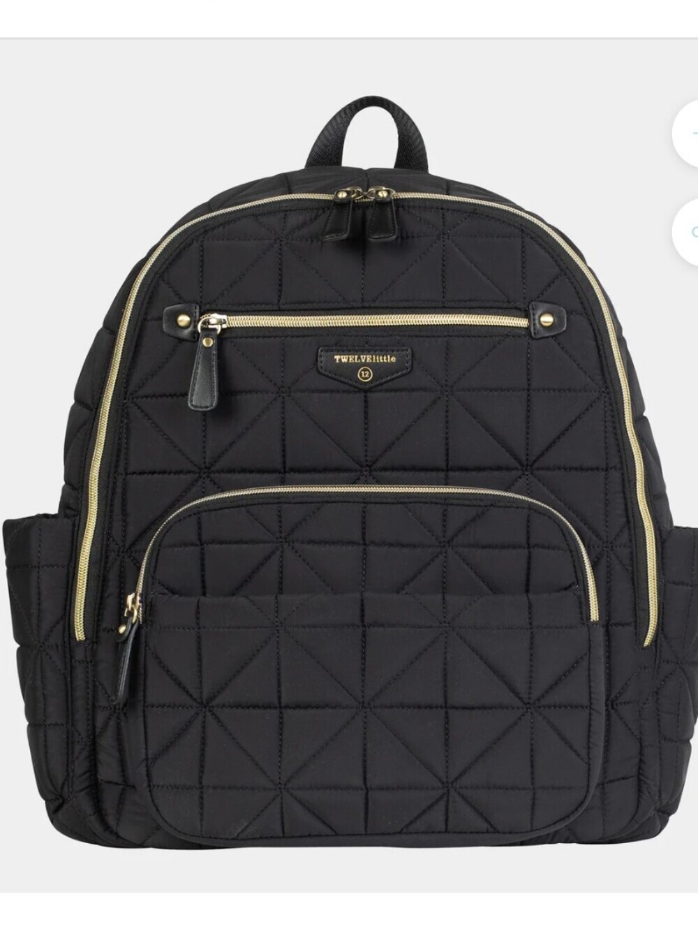 Twelvelittle 12 Quilted Black Backpack with Gold Hardware